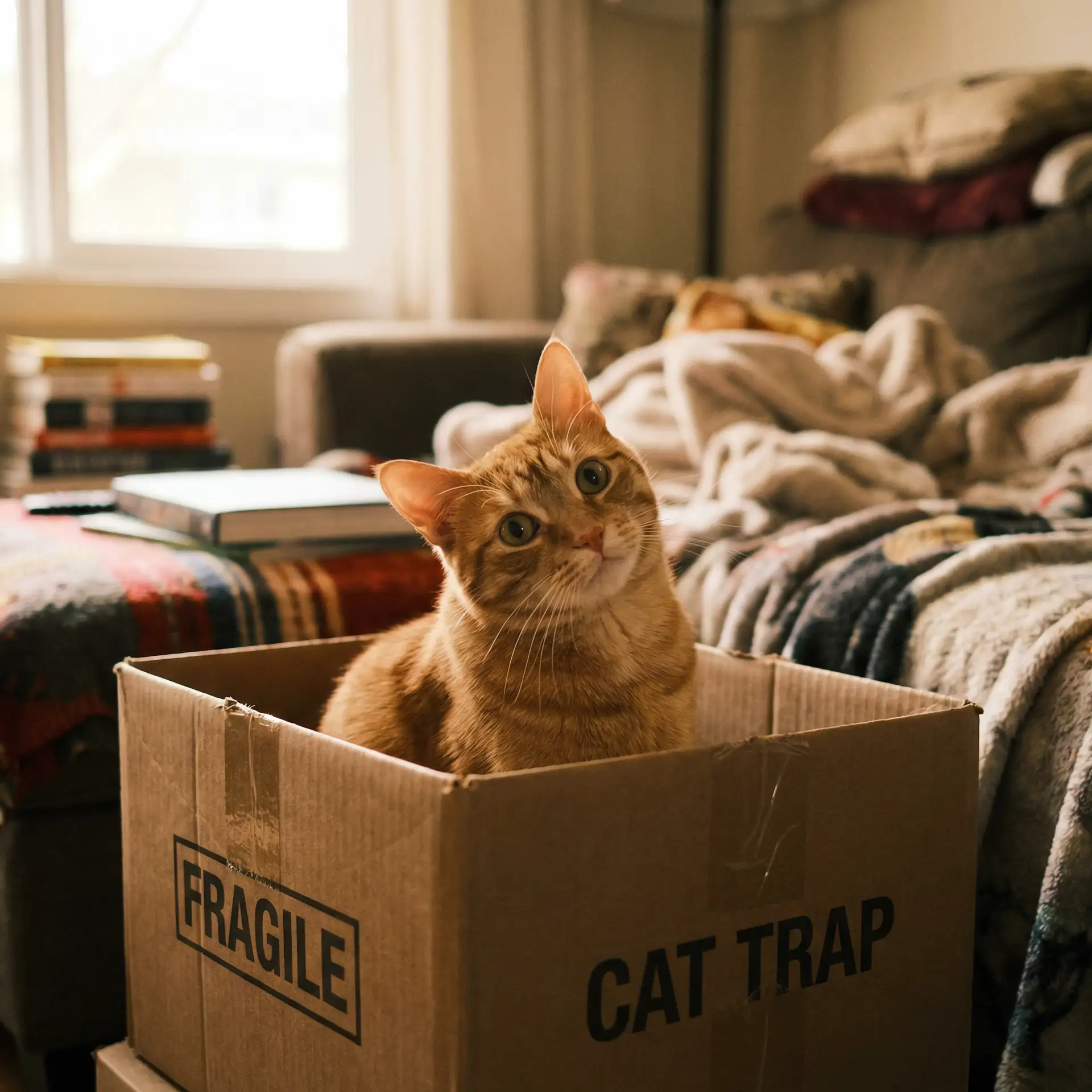 橘猫躲在纸箱里 - 全世界都想宠我