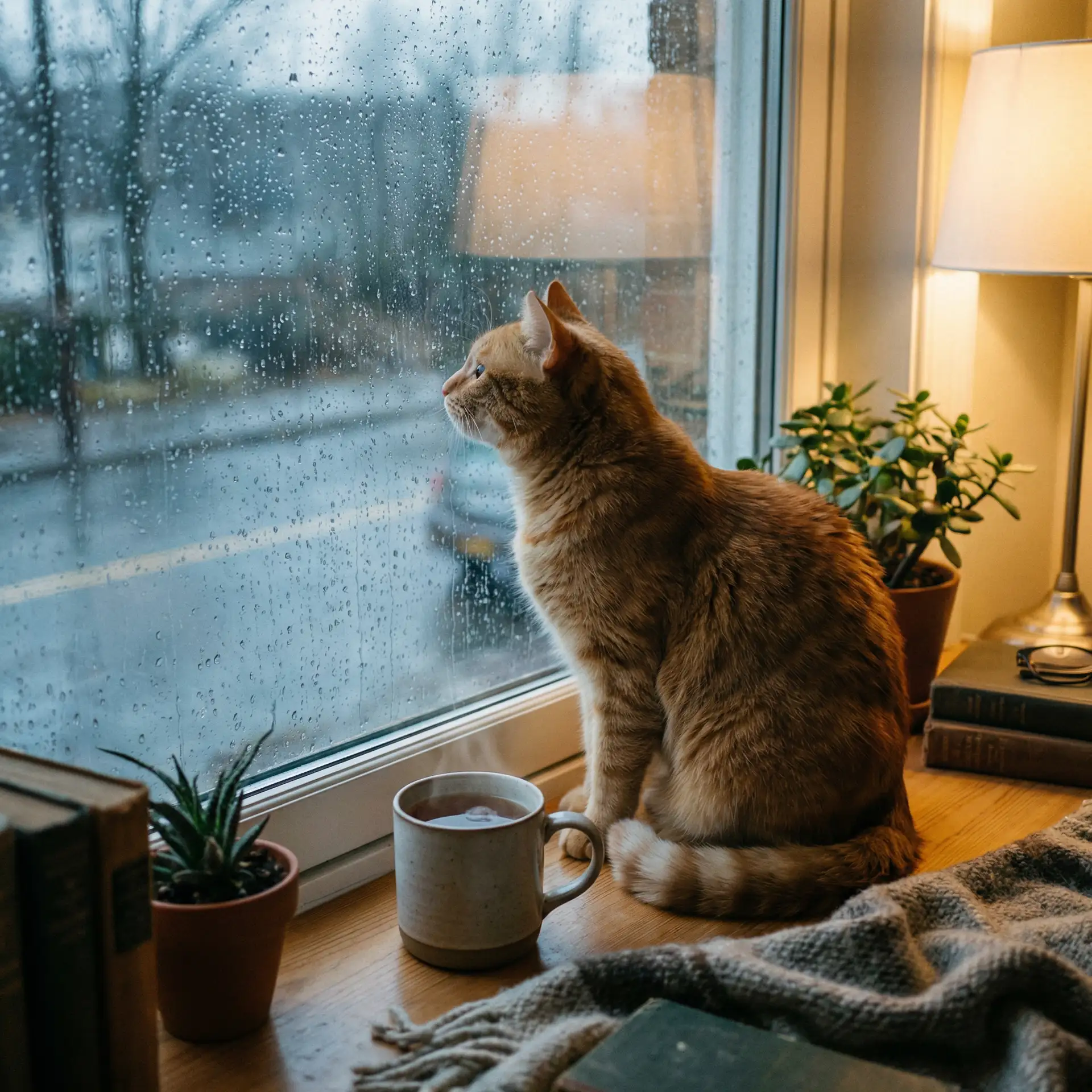 猫咪望着窗外的雨 - 全世界都想宠我